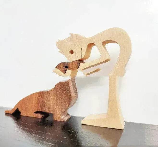DIY Figurine Wood Dog Ornament Sculpture Home Decoration A Man A Dog Wood Sculpture Christmas Gifts Model Decor - Velora