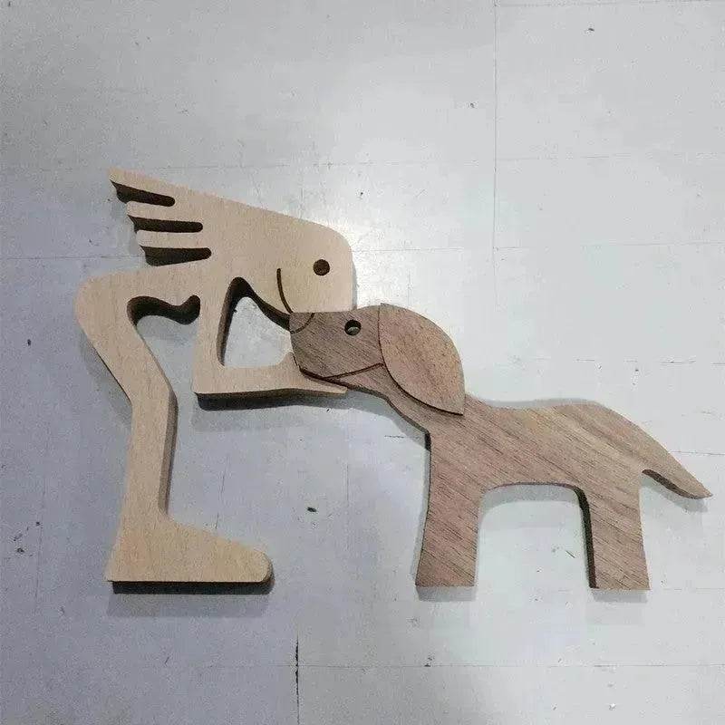 DIY Figurine Wood Dog Ornament Sculpture Home Decoration A Man A Dog Wood Sculpture Christmas Gifts Model Decor - Velora
