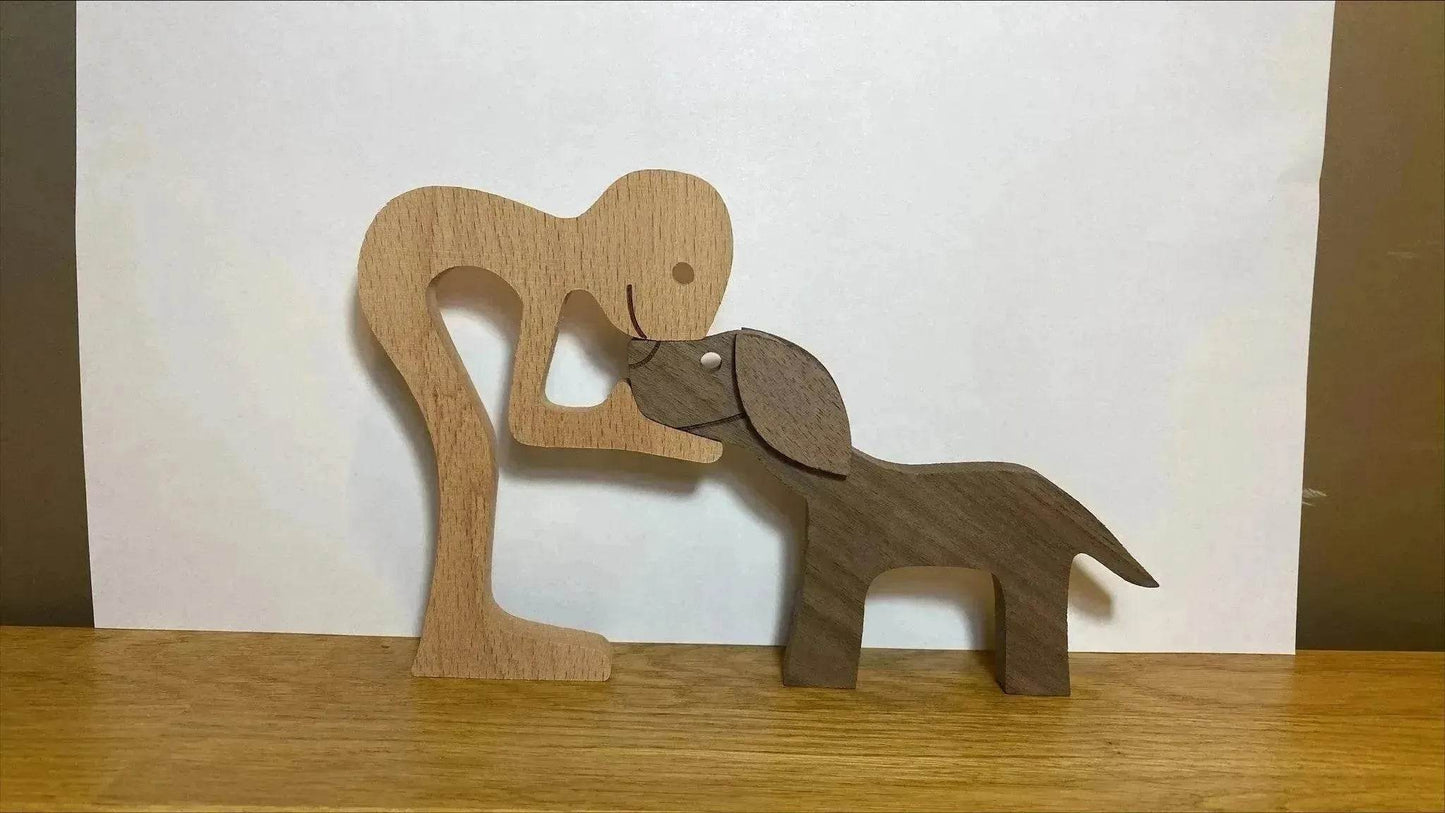 DIY Figurine Wood Dog Ornament Sculpture Home Decoration A Man A Dog Wood Sculpture Christmas Gifts Model Decor - Velora