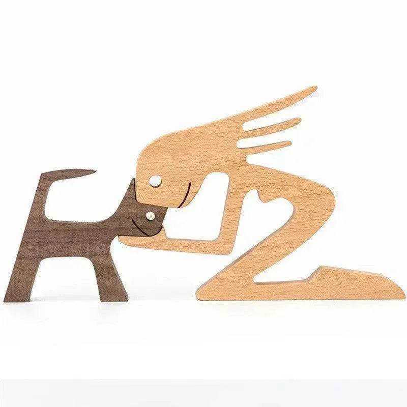 DIY Figurine Wood Dog Ornament Sculpture Home Decoration A Man A Dog Wood Sculpture Christmas Gifts Model Decor - Velora