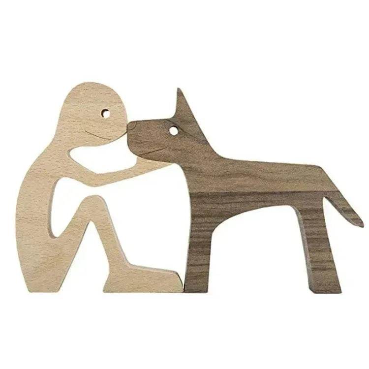 DIY Figurine Wood Dog Ornament Sculpture Home Decoration A Man A Dog Wood Sculpture Christmas Gifts Model Decor - Velora