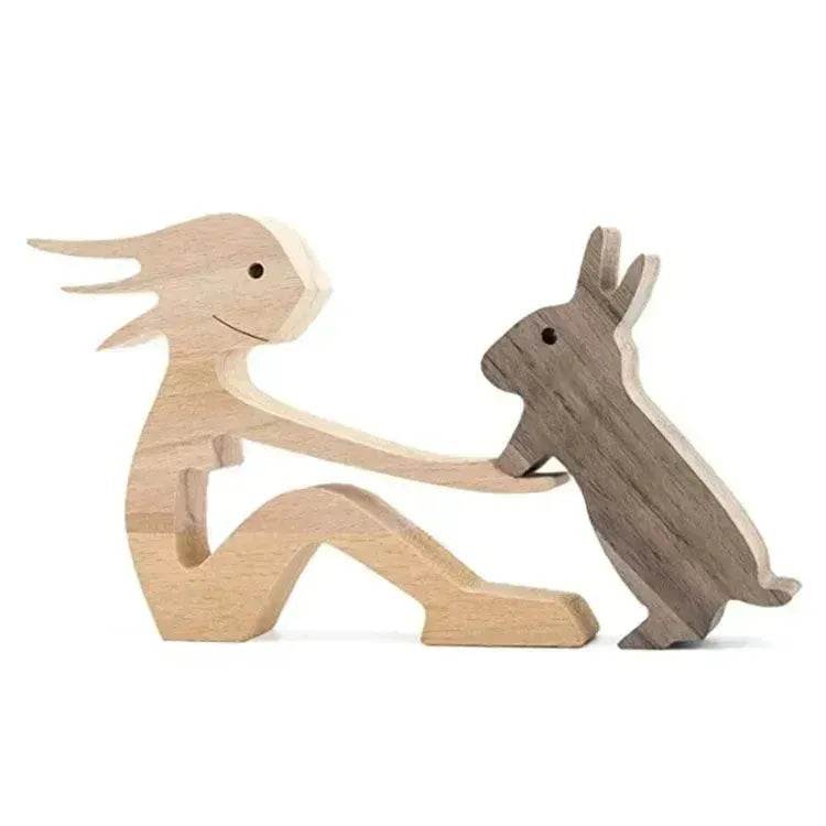 DIY Figurine Wood Dog Ornament Sculpture Home Decoration A Man A Dog Wood Sculpture Christmas Gifts Model Decor - Velora