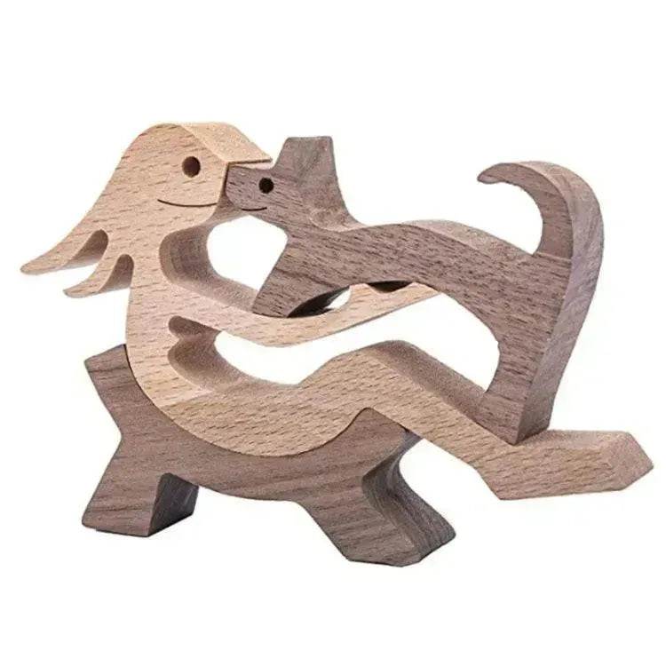 DIY Figurine Wood Dog Ornament Sculpture Home Decoration A Man A Dog Wood Sculpture Christmas Gifts Model Decor - Velora