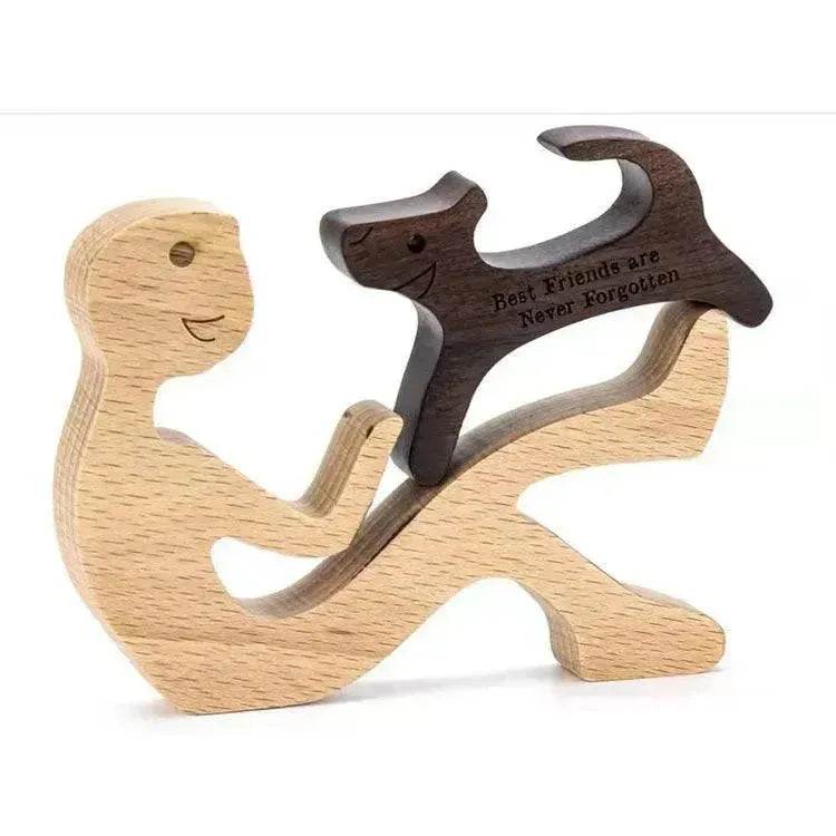 DIY Figurine Wood Dog Ornament Sculpture Home Decoration A Man A Dog Wood Sculpture Christmas Gifts Model Decor - Velora