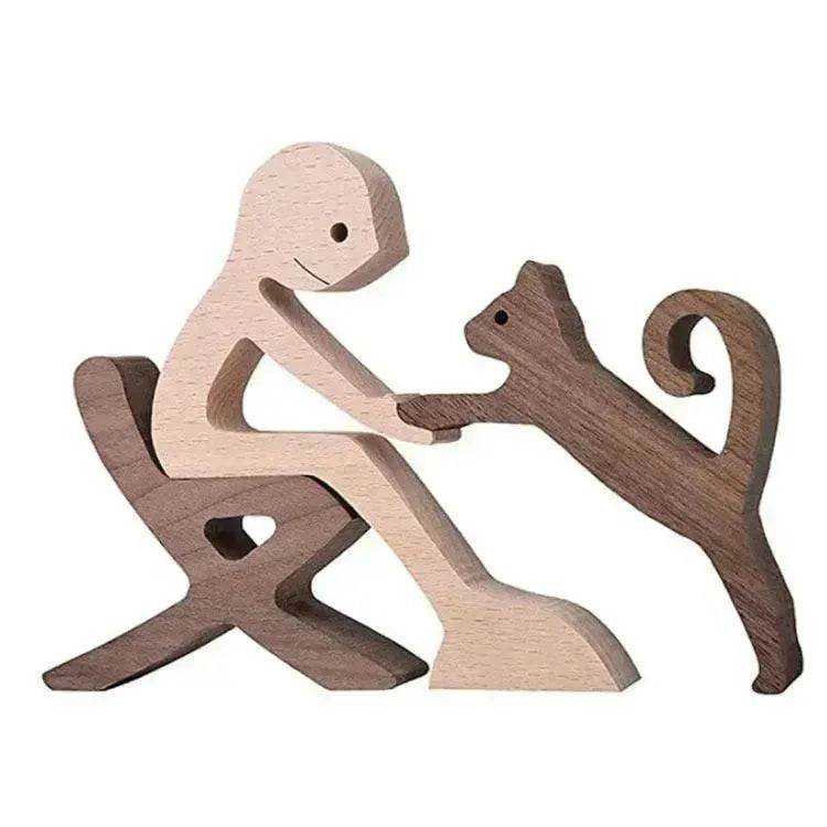 DIY Figurine Wood Dog Ornament Sculpture Home Decoration A Man A Dog Wood Sculpture Christmas Gifts Model Decor - Velora