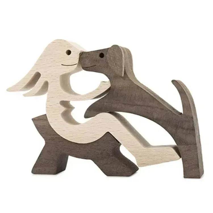 DIY Figurine Wood Dog Ornament Sculpture Home Decoration A Man A Dog Wood Sculpture Christmas Gifts Model Decor - Velora