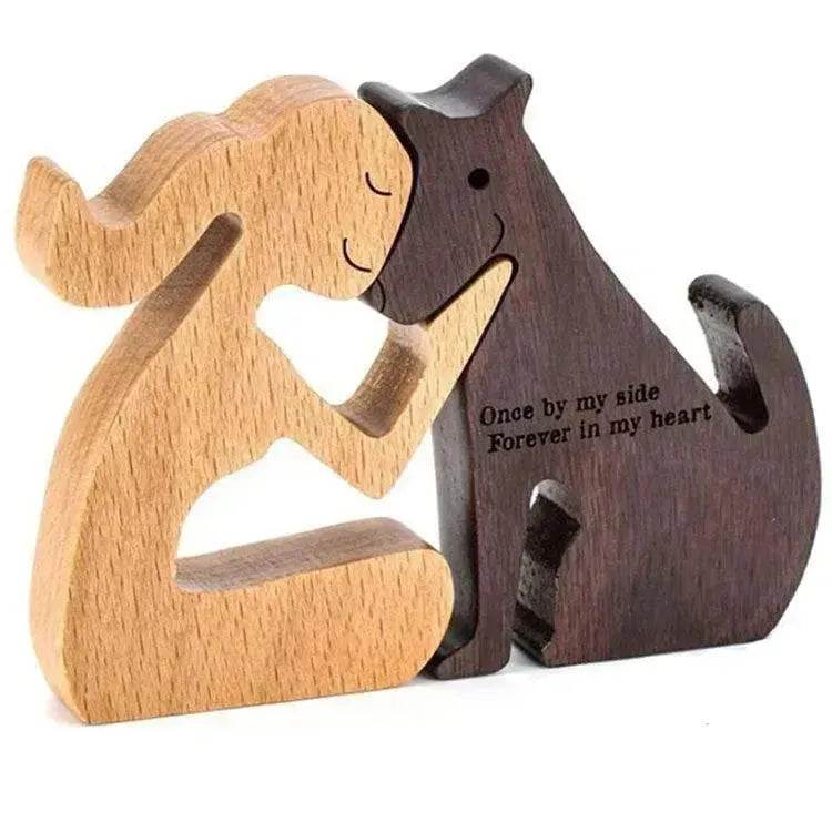 DIY Figurine Wood Dog Ornament Sculpture Home Decoration A Man A Dog Wood Sculpture Christmas Gifts Model Decor - Velora