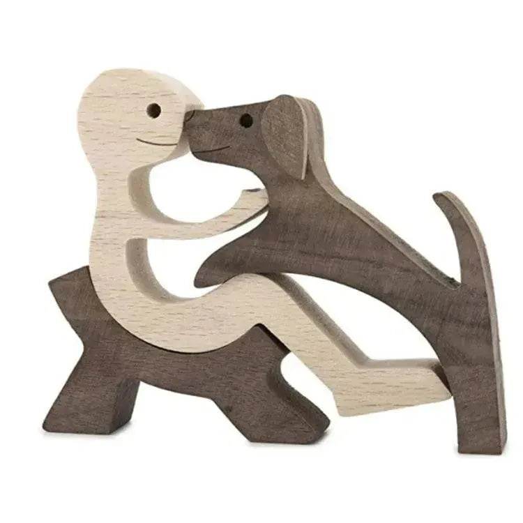 DIY Figurine Wood Dog Ornament Sculpture Home Decoration A Man A Dog Wood Sculpture Christmas Gifts Model Decor - Velora