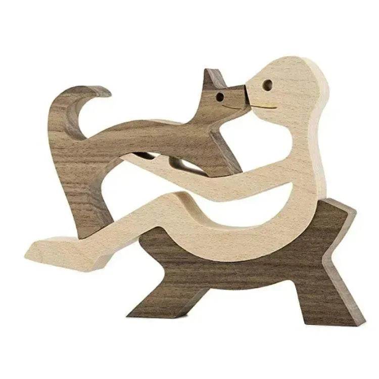 DIY Figurine Wood Dog Ornament Sculpture Home Decoration A Man A Dog Wood Sculpture Christmas Gifts Model Decor - Velora