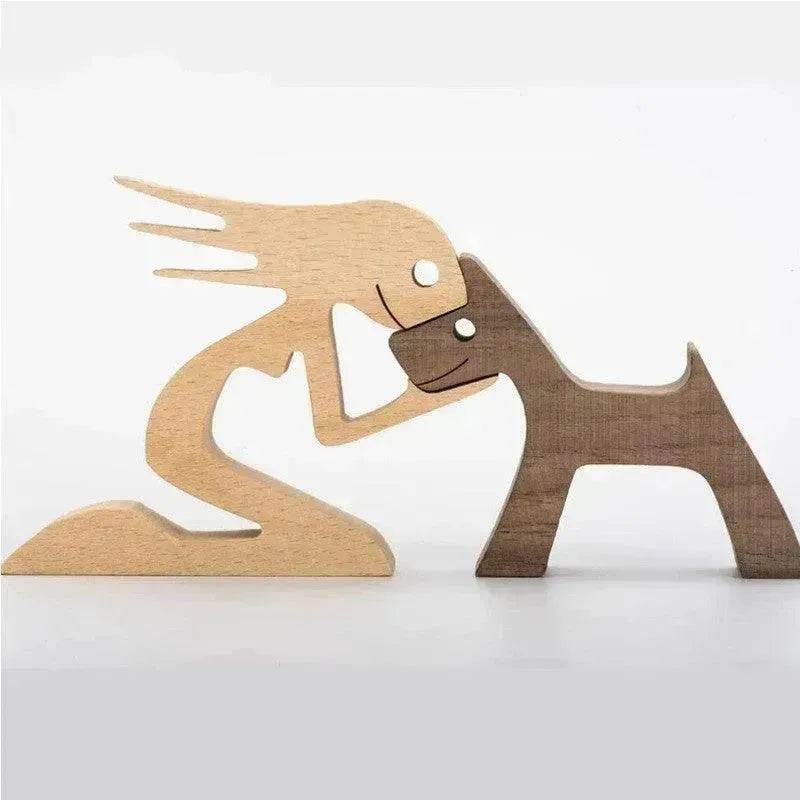 DIY Figurine Wood Dog Ornament Sculpture Home Decoration A Man A Dog Wood Sculpture Christmas Gifts Model Decor - Velora