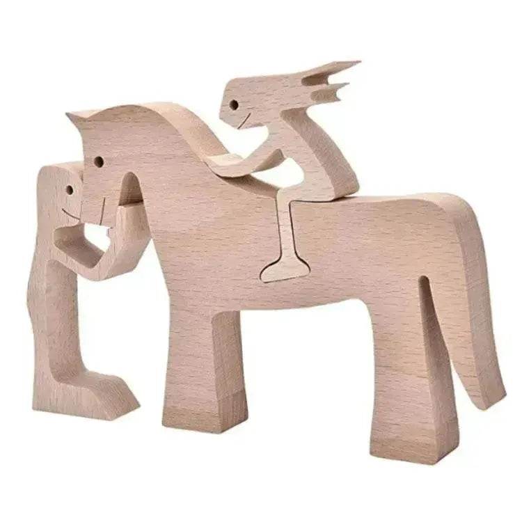DIY Figurine Wood Dog Ornament Sculpture Home Decoration A Man A Dog Wood Sculpture Christmas Gifts Model Decor - Velora