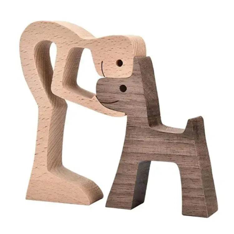 DIY Figurine Wood Dog Ornament Sculpture Home Decoration A Man A Dog Wood Sculpture Christmas Gifts Model Decor - Velora
