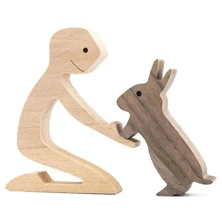 DIY Figurine Wood Dog Ornament Sculpture Home Decoration A Man A Dog Wood Sculpture Christmas Gifts Model Decor - Velora