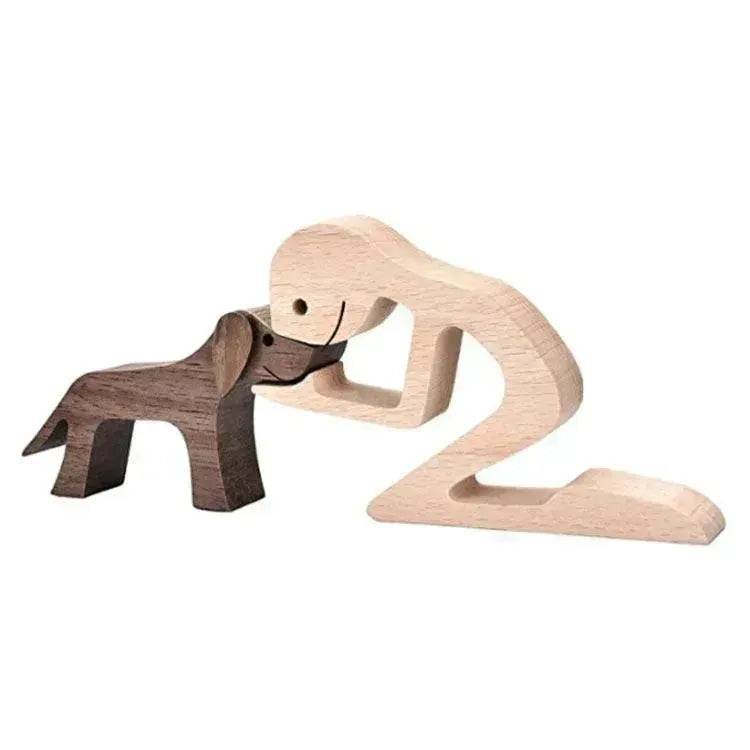 DIY Figurine Wood Dog Ornament Sculpture Home Decoration A Man A Dog Wood Sculpture Christmas Gifts Model Decor - Velora