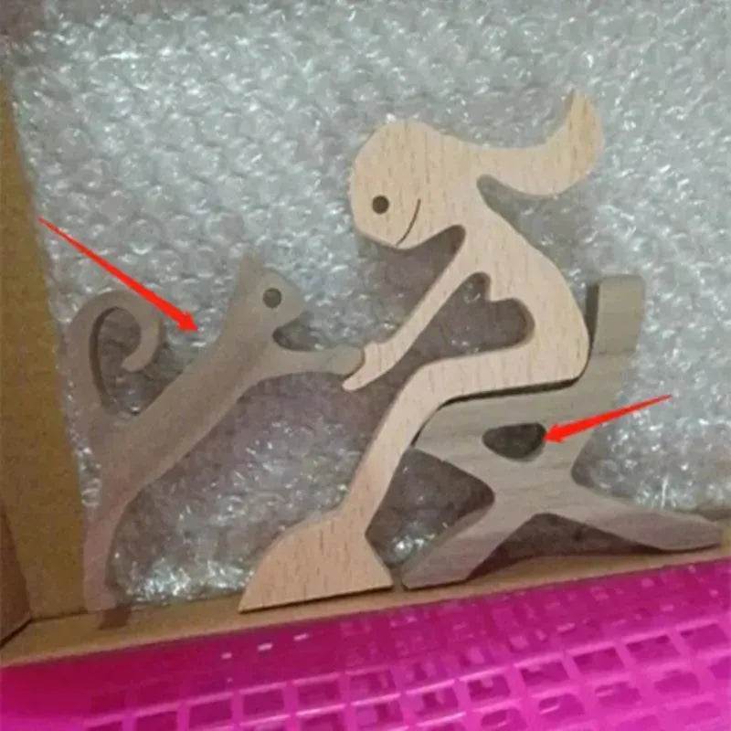 DIY Figurine Wood Dog Ornament Sculpture Home Decoration A Man A Dog Wood Sculpture Christmas Gifts Model Decor - Velora
