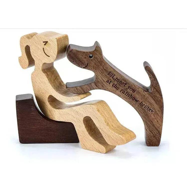 DIY Figurine Wood Dog Ornament Sculpture Home Decoration A Man A Dog Wood Sculpture Christmas Gifts Model Decor - Velora