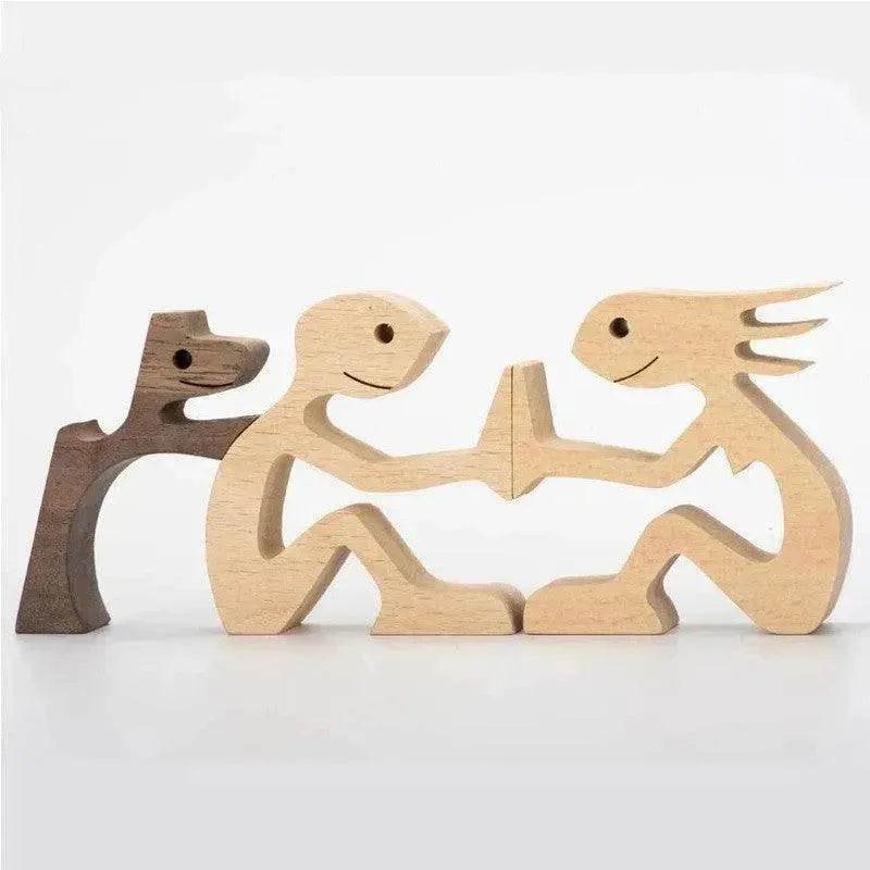 DIY Figurine Wood Dog Ornament Sculpture Home Decoration A Man A Dog Wood Sculpture Christmas Gifts Model Decor - Velora