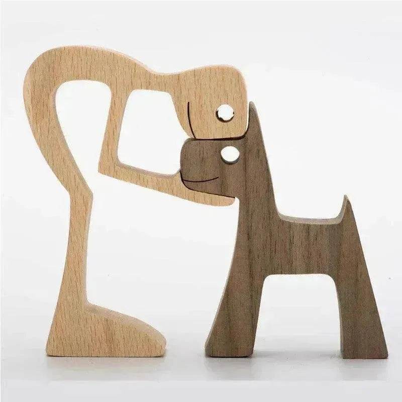 DIY Figurine Wood Dog Ornament Sculpture Home Decoration A Man A Dog Wood Sculpture Christmas Gifts Model Decor - Velora