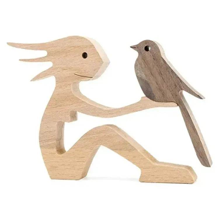 DIY Figurine Wood Dog Ornament Sculpture Home Decoration A Man A Dog Wood Sculpture Christmas Gifts Model Decor - Velora