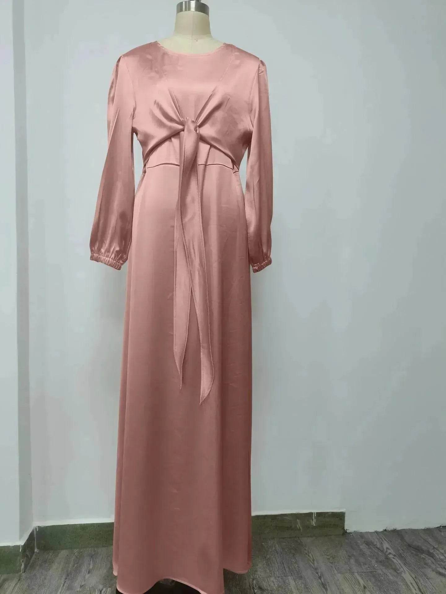 Dubai Middle East Kaftan Abaya Turkey Satin Dress. - Velora