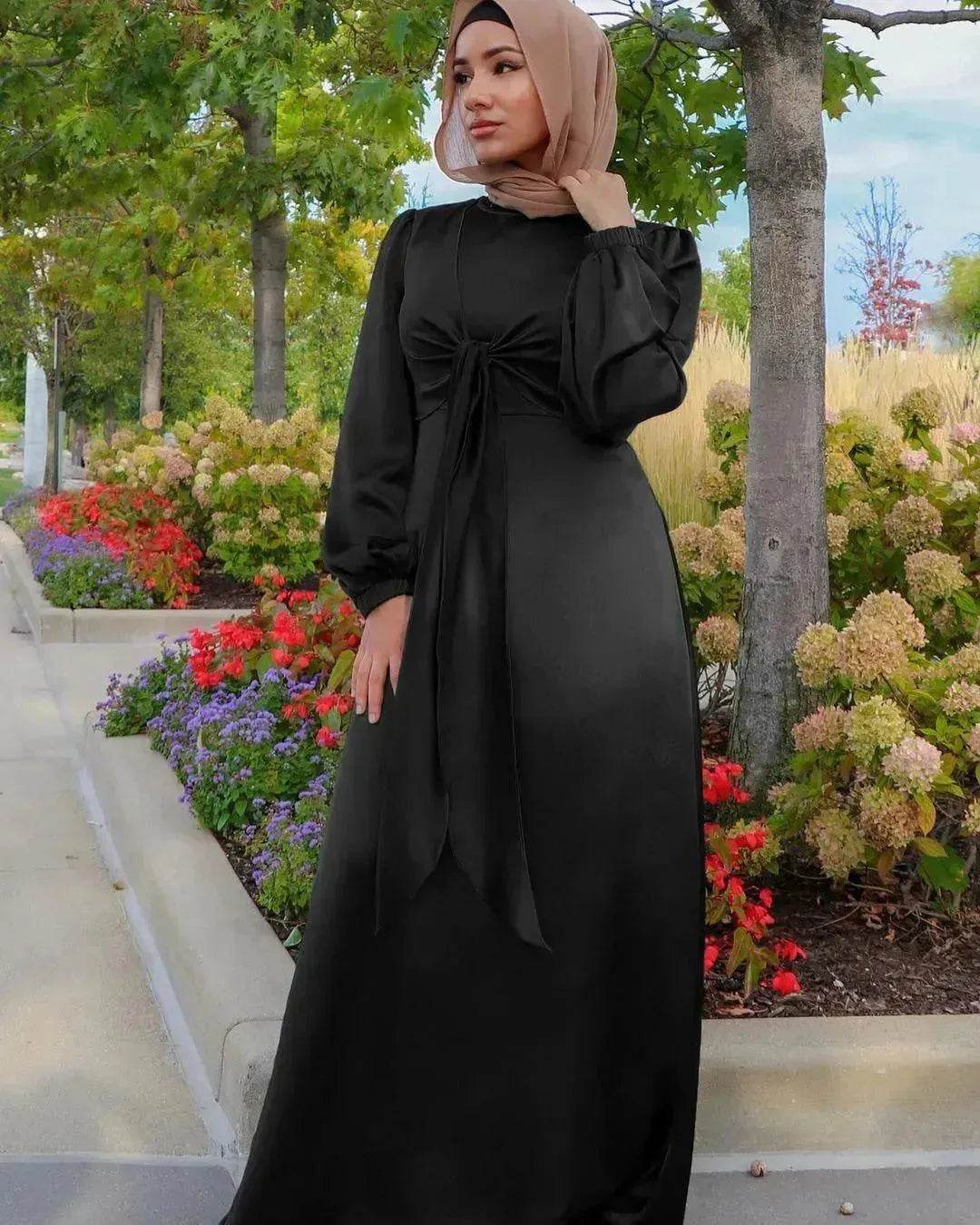 Dubai Middle East Kaftan Abaya Turkey Satin Dress. - Velora