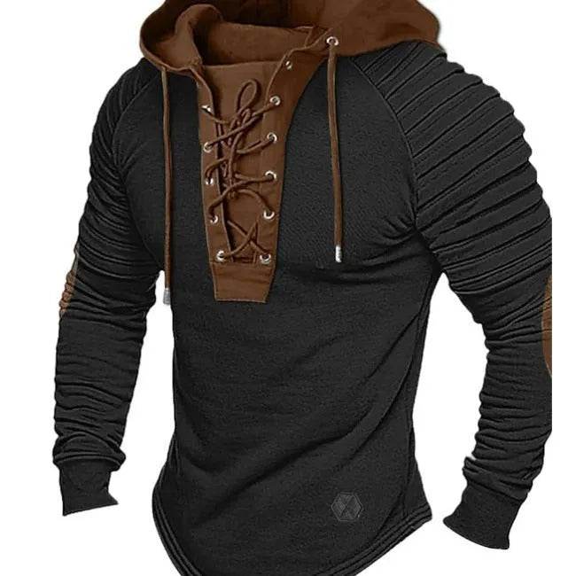 Spring And fall Pure Color Tied Hoodie Street fashion Bronzing Lacing Sweatshirt - Velora