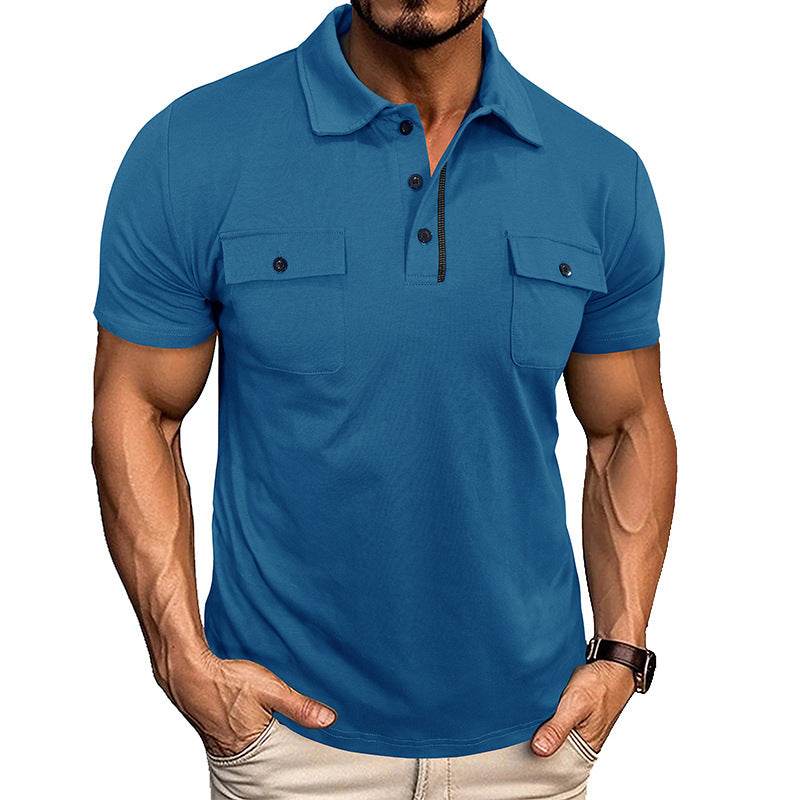 Summer Lapel Button Polo Shirt With Pockets Outdoor Fashion Short Sleeve Tops For Men Clothing - Velora