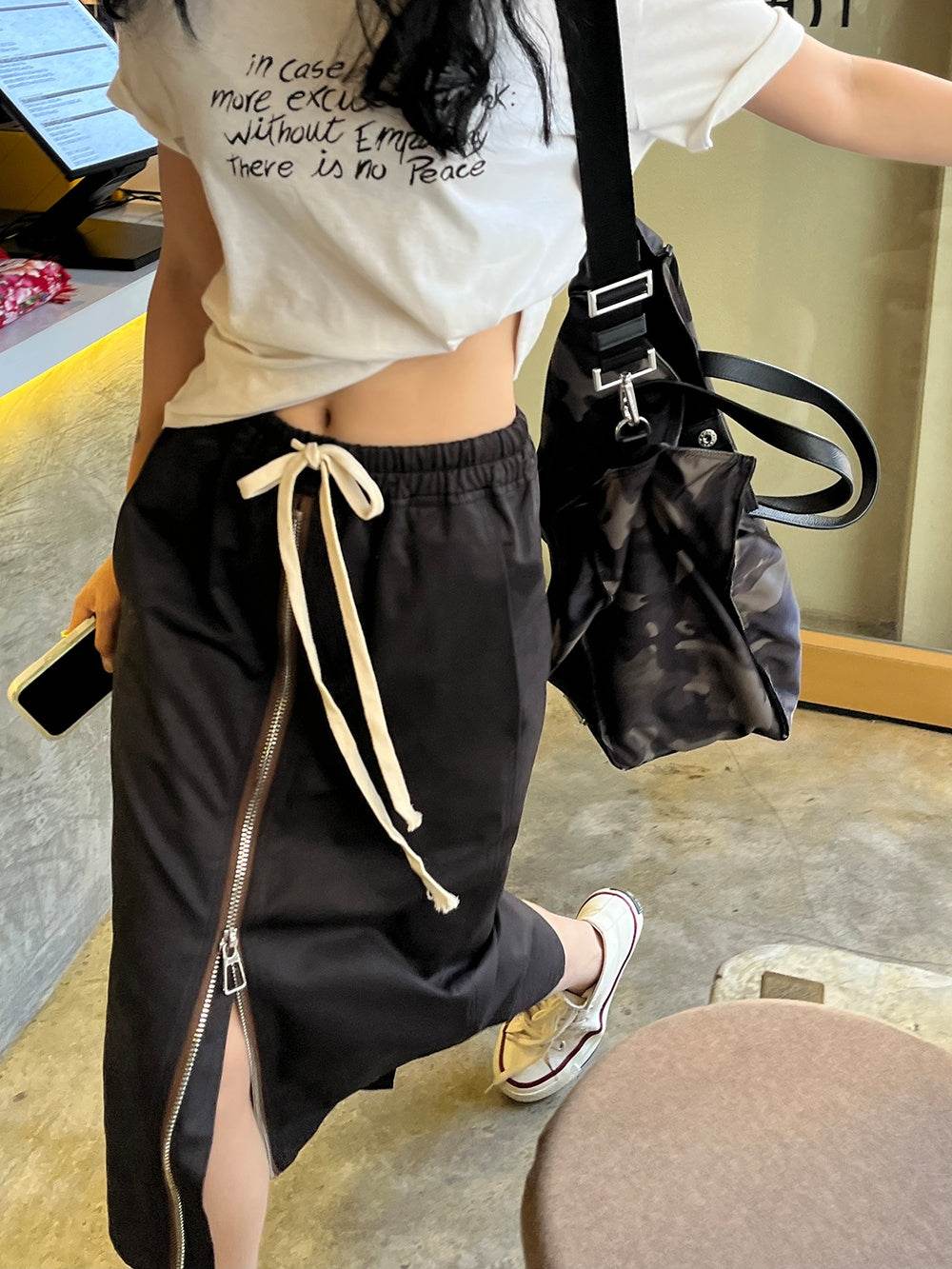 Women's Straight zip down Midi Pencil Skirt street style - Velora