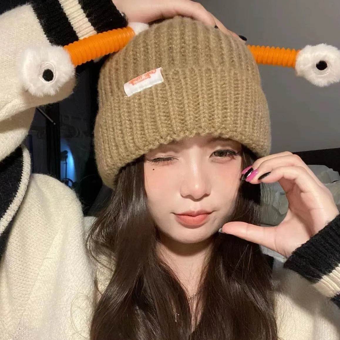 New Cute Luminous Fall Winter Warm Ear Protection Wool Cartoon All-matching Knitted Beanie Hat