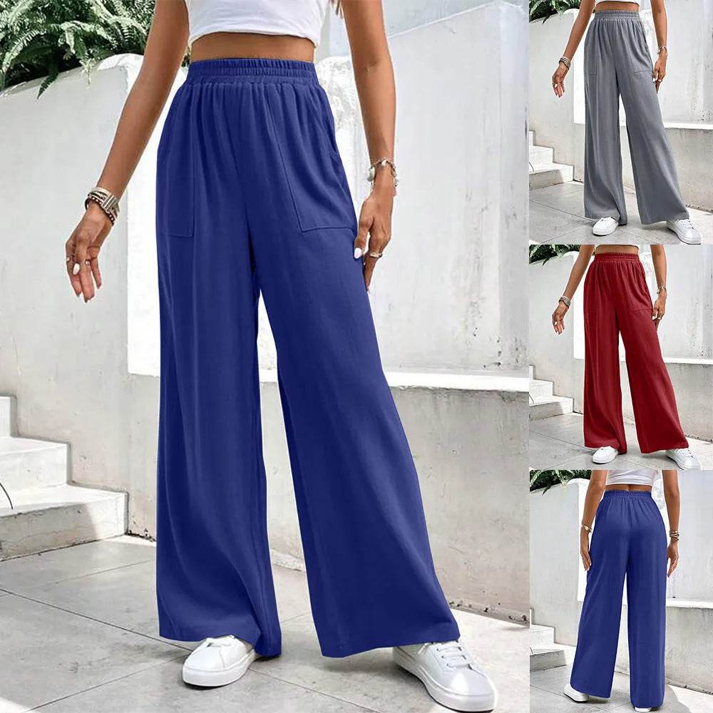 Women Middle-waisted Straight-leg Pants Loose Sports Pocket Casual Trousers - Velora