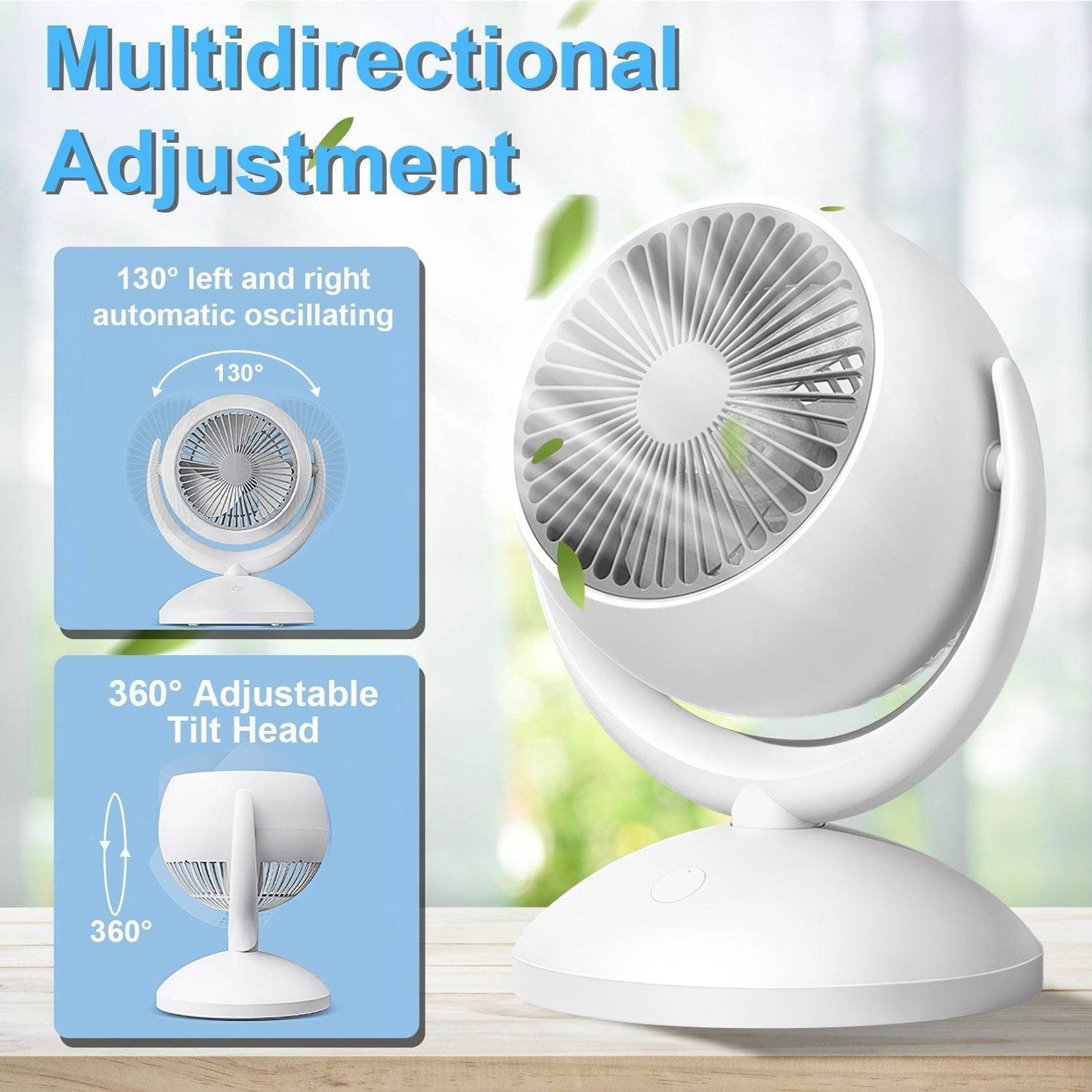 Portable Desk Fan Rechargeable Oscillating Tilting Fan With 4 Speeds 360 Degree - Velora