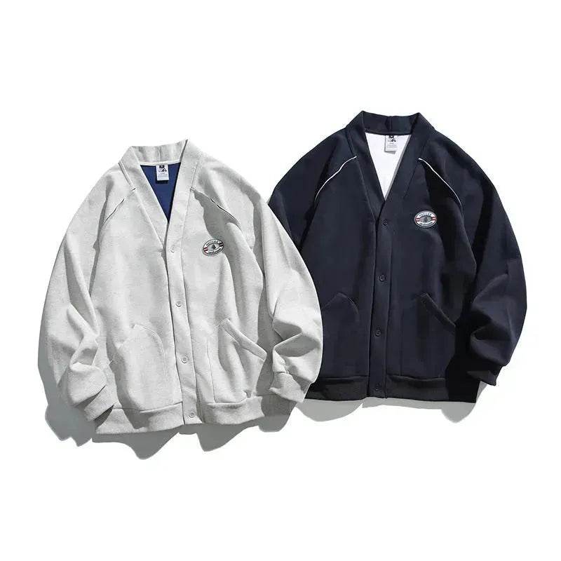 Retro Solid Color Cotton Athletics Sports Cardigan For Men - Velora