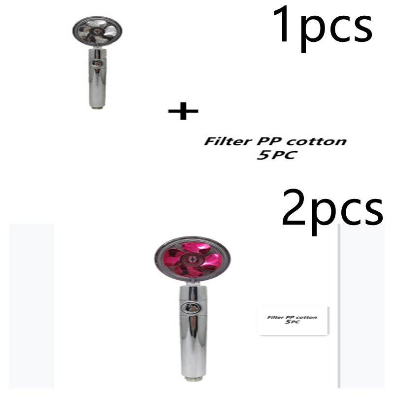 Propeller Driven Shower Head With Stop Button And Cotton Filter Turbocharged High Pressure Handheld Shower Nozzle - Velora