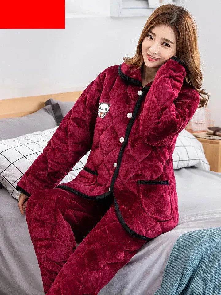 Plus Velvet Coral Winter Outfit Can Be Worn Outside Winter and Autumn pajamas and Sleepwear Loungewear - Velora