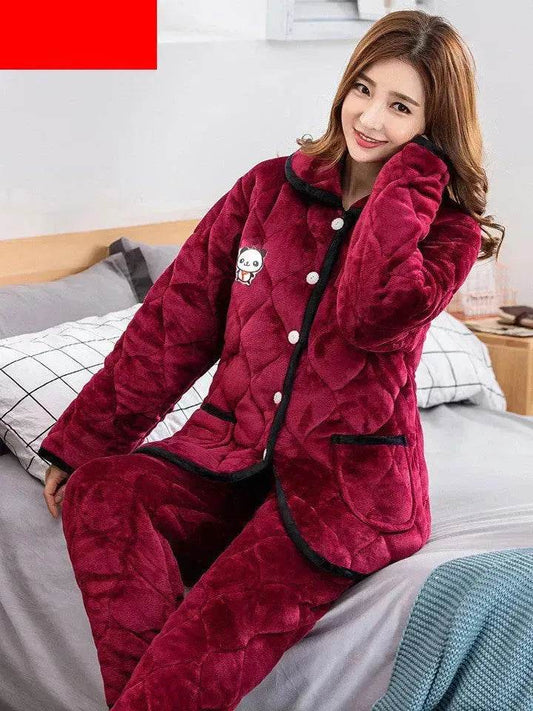 Plus Velvet Coral Winter Outfit Can Be Worn Outside Winter and Autumn pajamas and Sleepwear Loungewear - Velora