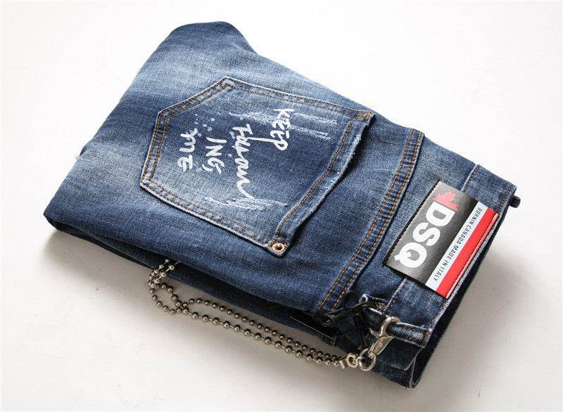 men jeans famous D2 Men slim jeans pants mens denim trousers zipper blue hole Pencil Pants - Velora