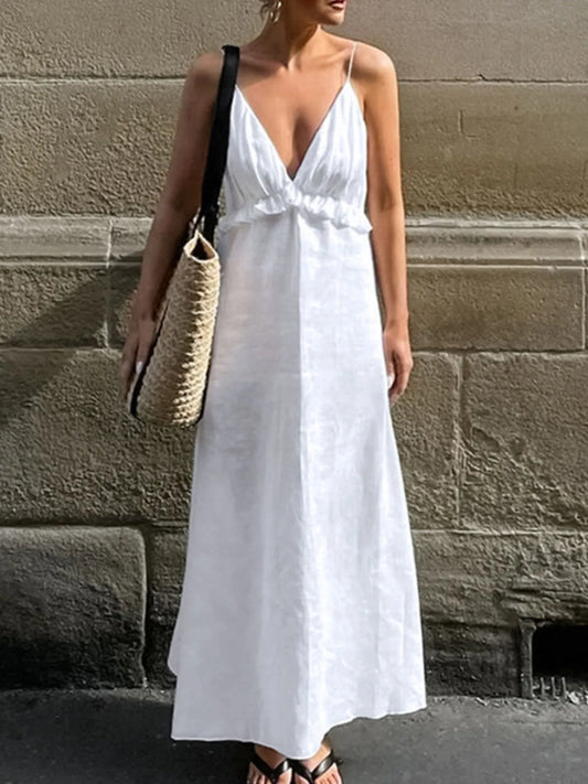 Ruffled V-Neck Maxi Dress - Velora