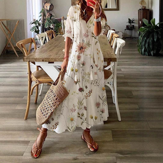 Women's Clothing A- Line Loose Printed Plus Size Dress - Velora