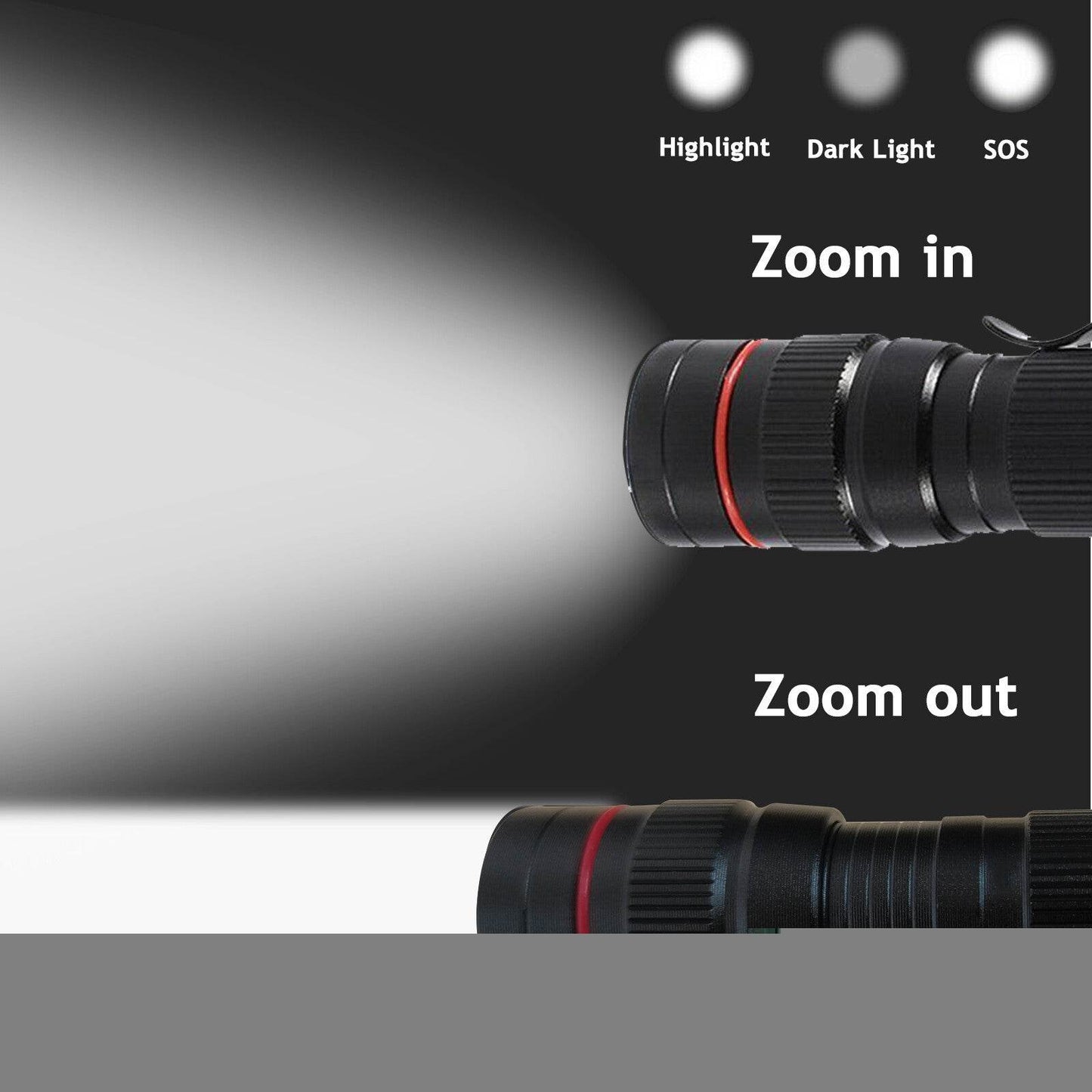 LED Military Flashlight USB Rechargeable Tactical Zoom Handheld Torch - Velora