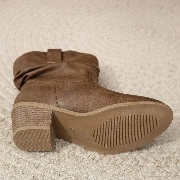 Retro Tassel Boots Winter Thick Square Heel Mid-calf Knight Western Boots Woman Fashion Shoes - Velora