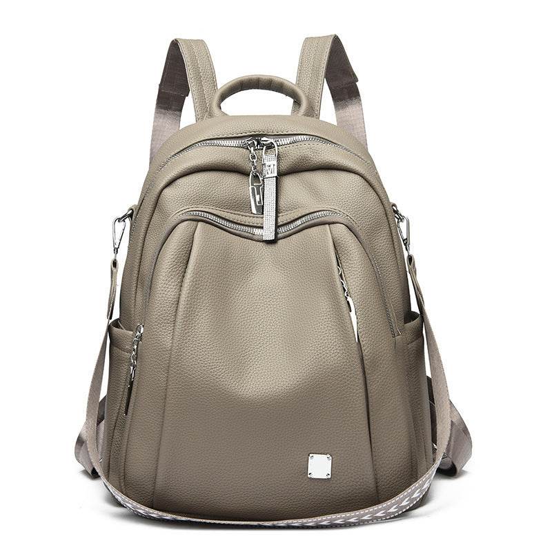 Large Capacity Soft Leather Student Backpack Trendy Travel Bag - Velora