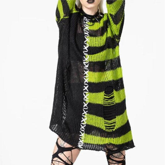 Halloween Ripped Long Sweater Women's Fashion Loose Sweater - Velora