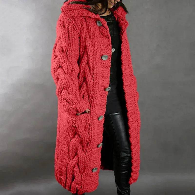 Chunky Long Knitted Hoodie winter Long Cardigan sweater Jacket women - Velora