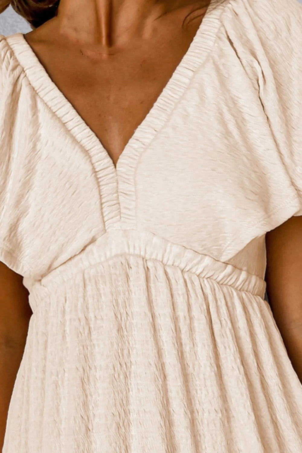 Tied V-Neck Short Sleeve Mini Dress - Velora