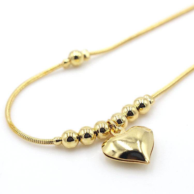 Fashionable Golden Heart-shaped Pendant Anklet - Velora