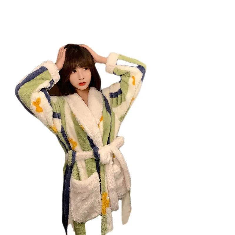 Thick Flannel Bathrobe Winter Long Pajamas - Velora