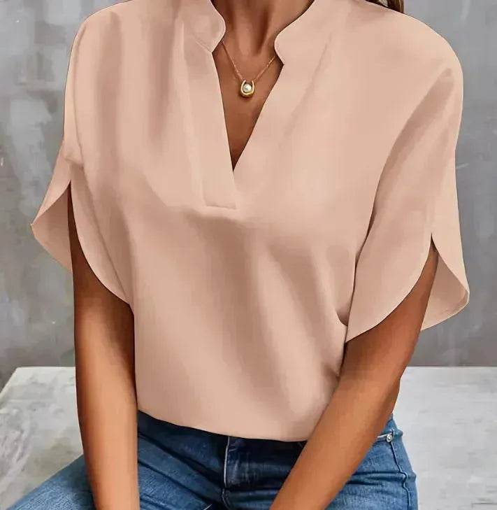Summer Short-sleeved Chiffon Shirt New V-neck blouse Women's Casual Versatile Clothing Evening Tops for Women - Velora