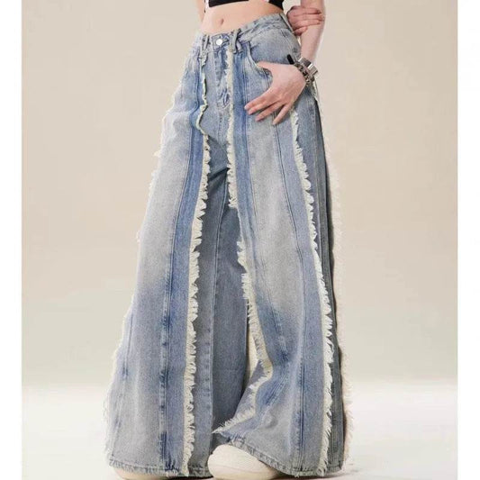 Jeans Destroyed Loose Burrs Wide Leg Bootcut Pants - Velora
