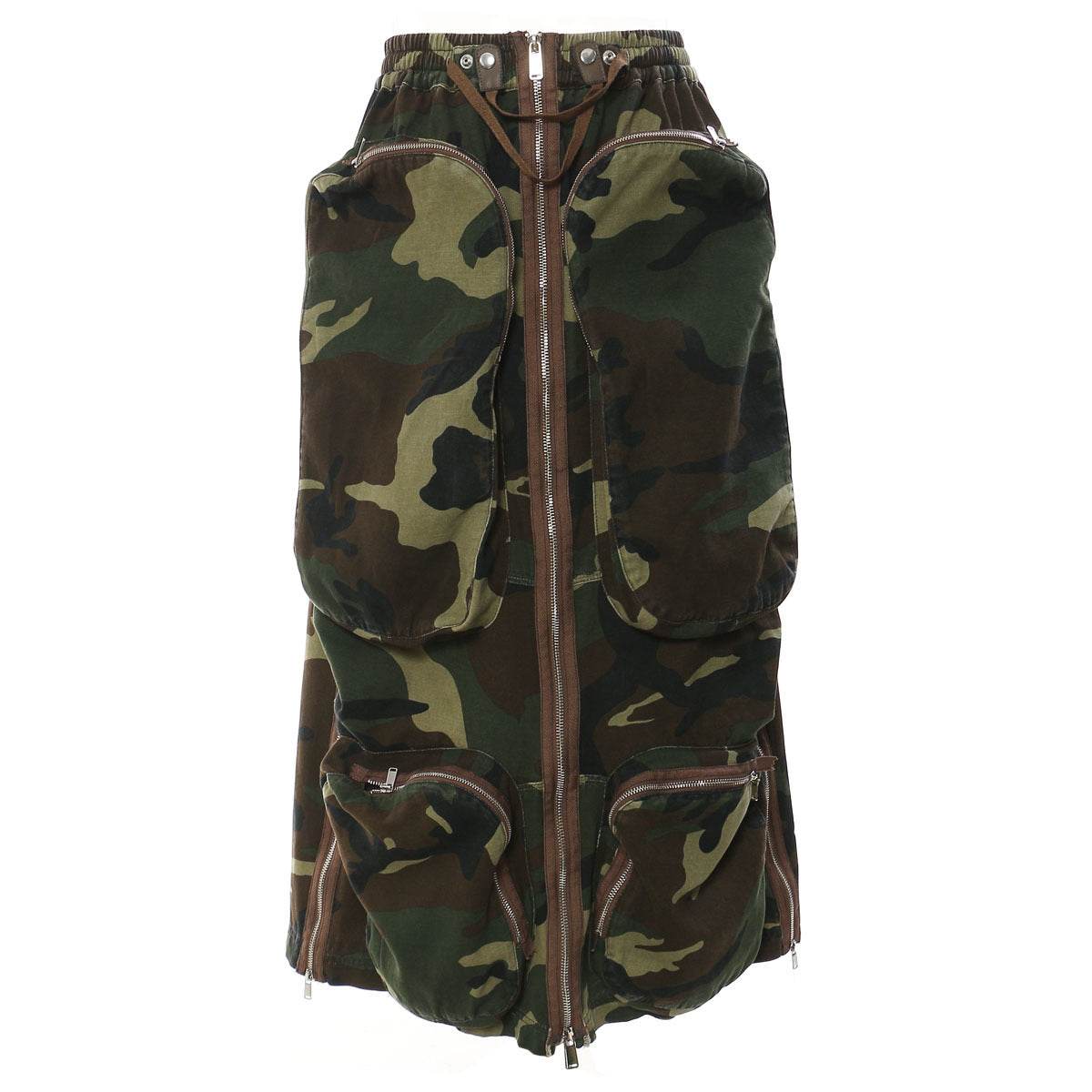 Three-dimensional Camouflage Zipper Pocket Side Slit pencil Midi Cargo Skirt - Velora