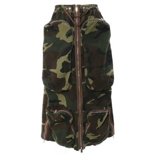 Three-dimensional Camouflage Zipper Pocket Side Slit pencil Midi Cargo Skirt - Velora
